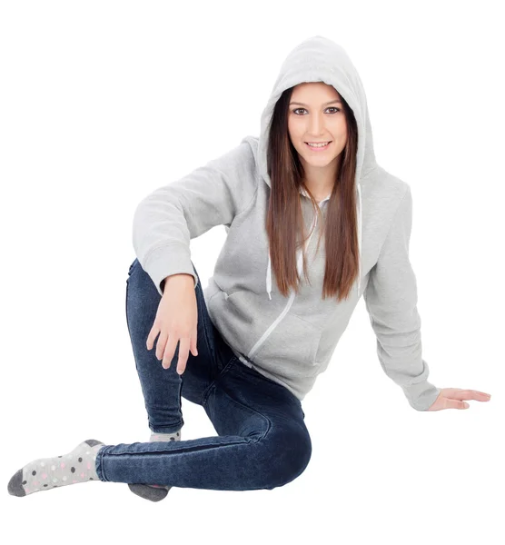 Gri sweatshirt kızla — Stok fotoğraf