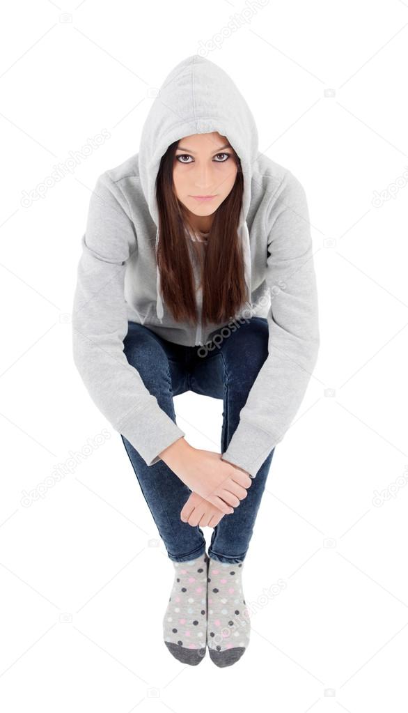 Girl with grey sweatshirt
