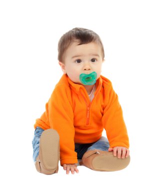 Çok güzel altı aylık bebek turuncu mayoyu ile