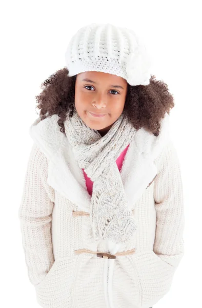 Menina africana bonita com roupas de inverno — Fotografia de Stock