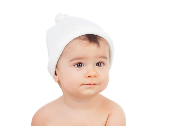 Cute baby in diaper with cap — Stock Photo, Image