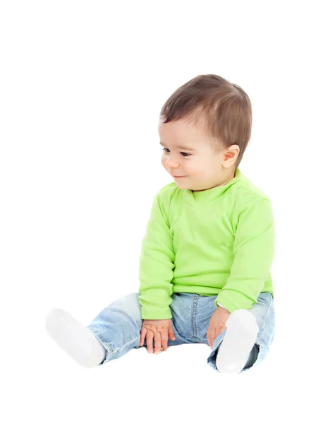 바닥에 앉아 아름 다운 아기 — 스톡 사진