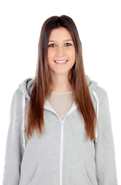 Portrait of attractive girl with brown eyes and sportswear — Stock Photo, Image