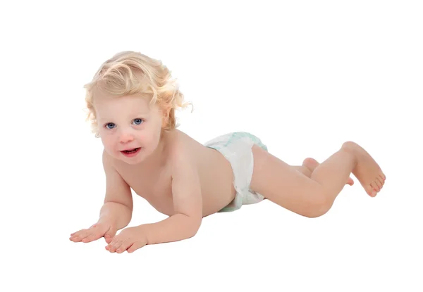 Adorable blond baby with two years in diaper — Stock Photo, Image