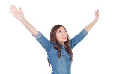 Kollarını genişletilmiş ile genç casual kadın