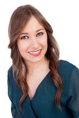 Güzel kız makyaj kahverengi gözleri ve şık giysileriyle ile