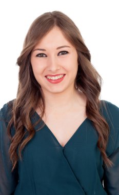 Güzel kız makyaj kahverengi gözleri ve şık giysileriyle ile