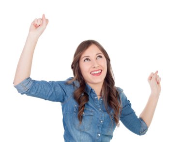 Bir şey kutluyor mutlu genç kadın