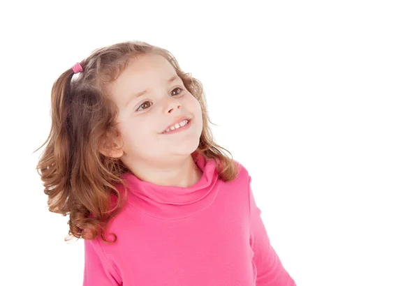 Menina em rosa olhando para o lado — Fotografia de Stock