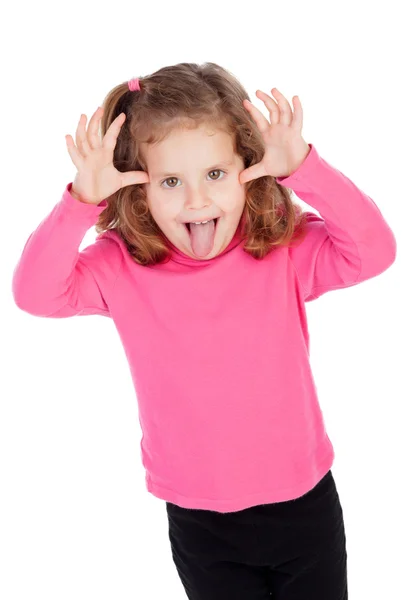 Menina em rosa zombando — Fotografia de Stock