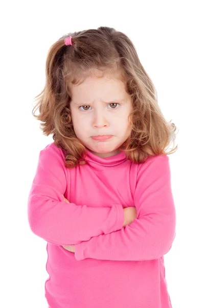 Menina irritada em rosa — Fotografia de Stock