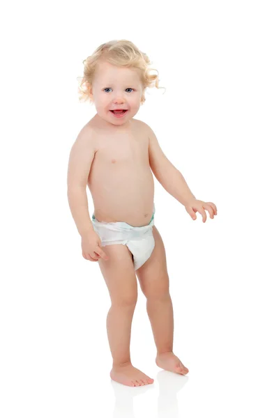 Adorable blond baby with two years in diaper — Stock Photo, Image