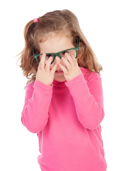 Little girl in pink with glasses — Stock Photo, Image