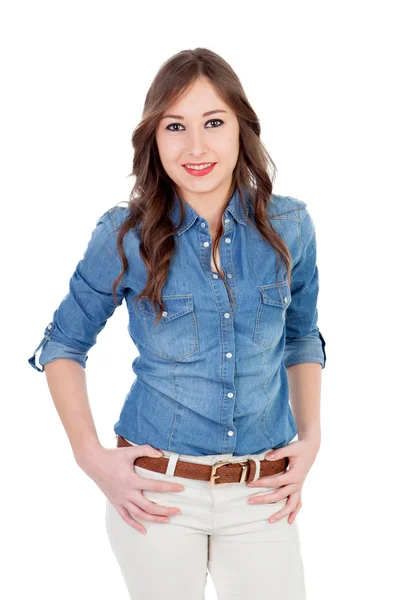 Menina bonita com camisa jeans — Fotografia de Stock