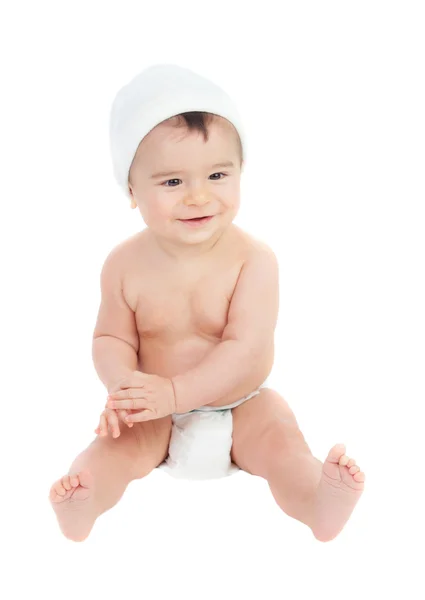 Cute baby in diaper sitting — Stock Photo, Image