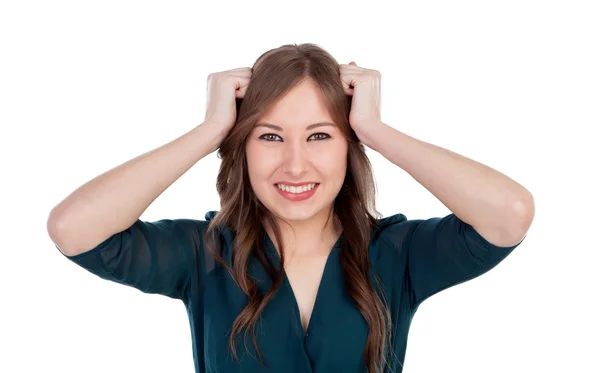 Mujer joven sorprendida y preocupada — Foto de Stock