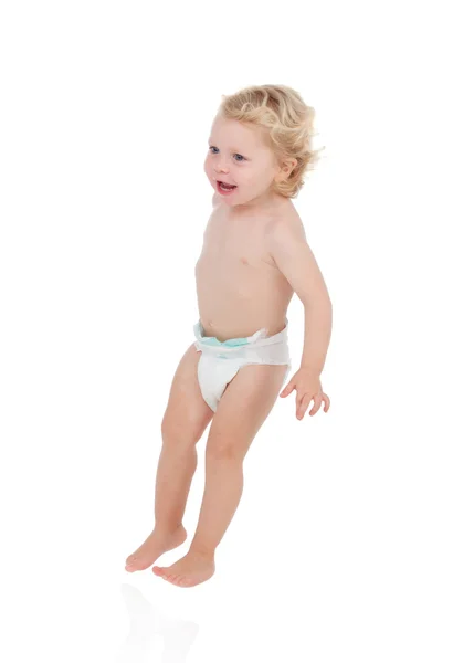 Adorable blond baby with two years in diaper — Stock Photo, Image