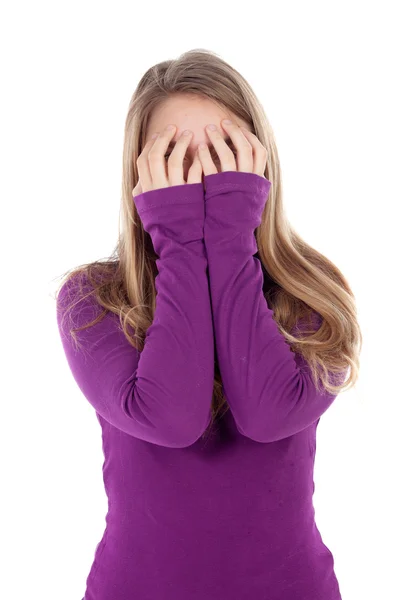 Worried girl covering her face — Stock Photo, Image