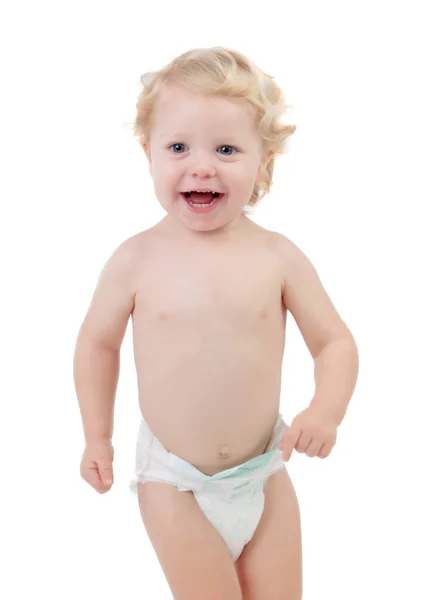 Adorable blond baby with two years in diaper — Stock Photo, Image