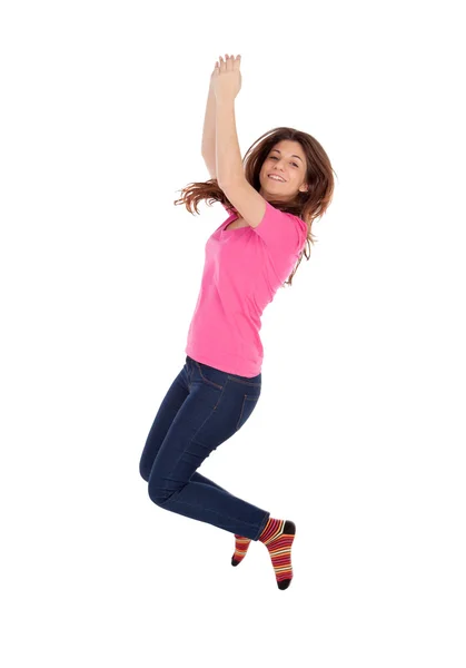 Feliz mujer joven saltando — Foto de Stock