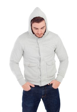 Üzgün çocuk kapşonlu 