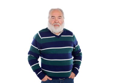 Beyaz sakalı gülümseyen kıdemli adam 