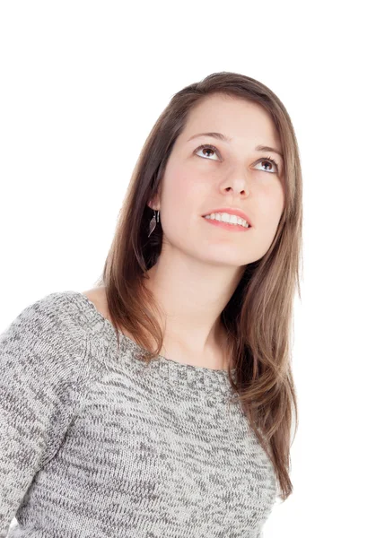 Casual girl looking up — Stock Photo, Image