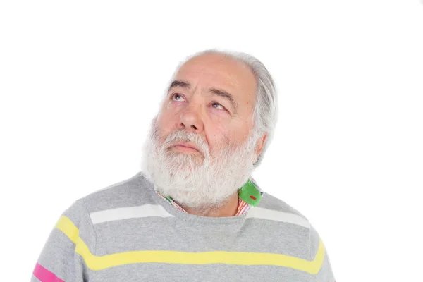 Homme âgé avec la barbe blanche pensée — Photo