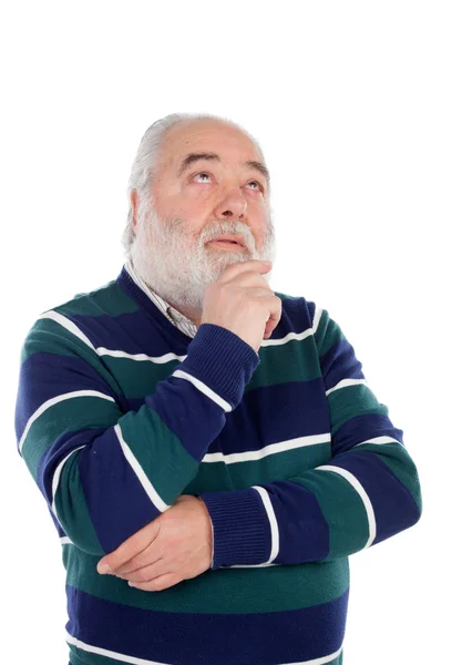 Homme âgé avec la barbe blanche pensée — Photo