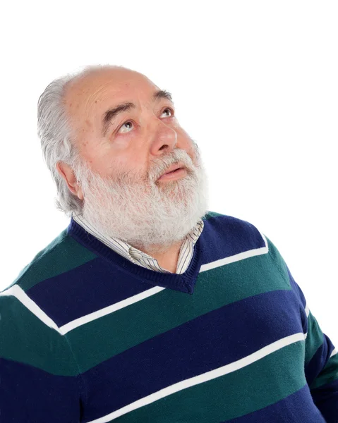 Homme âgé avec la barbe blanche pensée — Photo