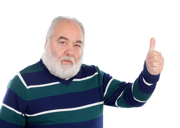 Homme âgé à la barbe blanche disant Ok avec sa main — Photo