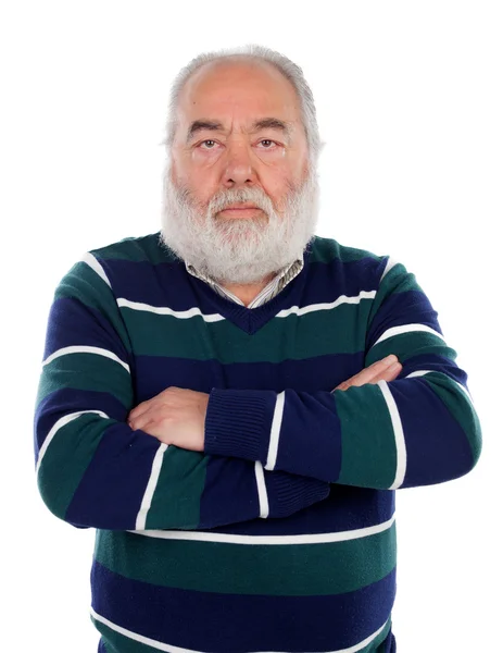 Senior man with white beard crossing his arms — Stock Photo, Image