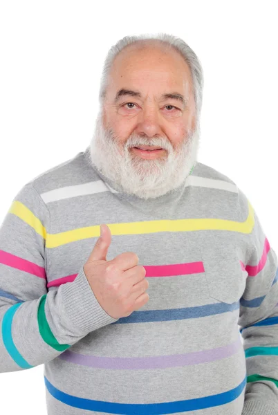 Homem sênior com barba branca dizendo Ok com a mão — Fotografia de Stock