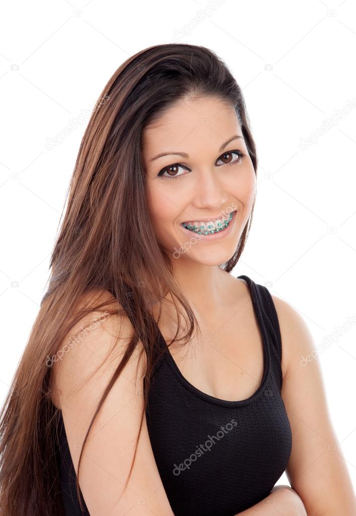 Smiling cool girl with brackets — Stock Photo © Gelpi 67854871