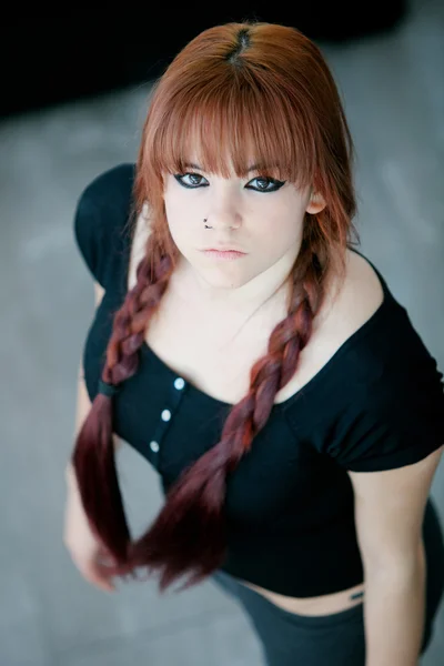 Rebellious teenager girl with red hair — Stock Photo, Image