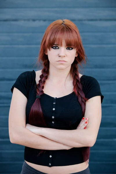 Rebellious teenager girl with red hair — Stock Photo, Image