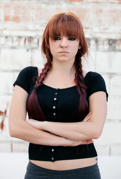 Rebellious teenager girl with red hair — Stock Photo, Image