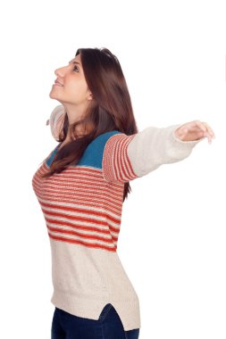 Genç casual kadın kollarını genişletilmiş