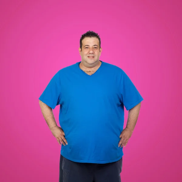 Hombre gordo feliz con camisa azul — Foto de Stock