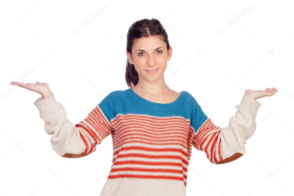 Young cool woman with her arms extended 