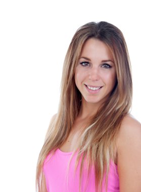 Pembe giymiş güzel kadın 