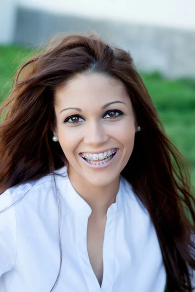 Happy woman laughing in the park — Stock Photo, Image