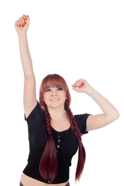 Teenage girl dressed in black with a piercing celebrating someth — Stock Photo, Image