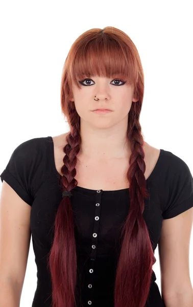 Teenage girl dressed in black with a piercing — Stock Photo, Image