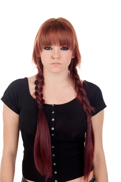 Bad teenage girl dressed in black with a piercing — Stock Photo, Image