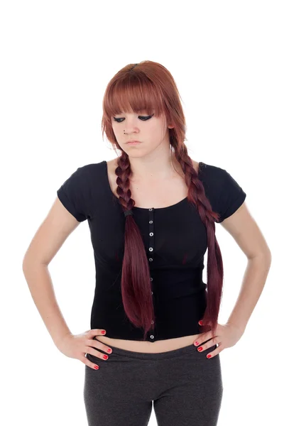 Adolescente enojada vestida de negro con un piercing — Foto de Stock