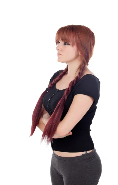 Angry teenage girl dressed in black with a piercing — Stock Photo, Image