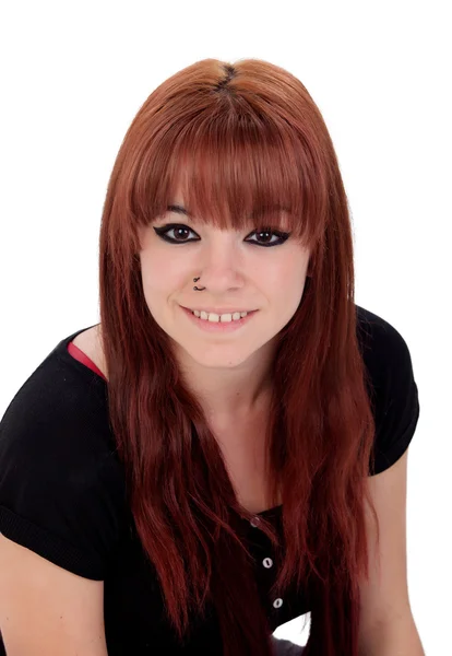 Teenage girl dressed in black with a piercing looking at camera — Stock Photo, Image