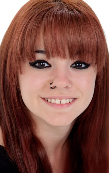 Portret van tienermeisje gekleed in zwart met een piercing — Stockfoto