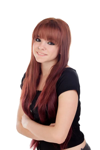 Teenage girl dressed in black with a piercing — Stock Photo, Image